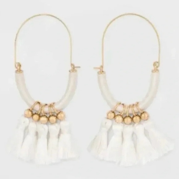 SUGARFIX Fringe Plated Metal Hooped Earrings By Baublebar 3" Gold White - Picture 1 of 8